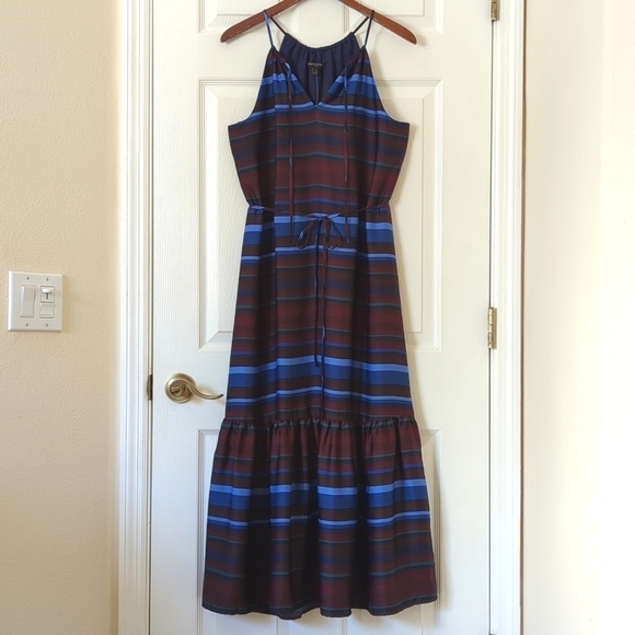 Banana Republic Dresses & Skirts - Banana Republic Striped Sleeveless Halter Flounce Hem A-Line Midi Dress Maroon S